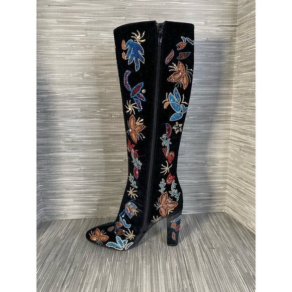 Jeffery Campbell Womens Pointed Toe Boots Multicolor Velvet Knee High Zip 5 M - Picture 5 of 8